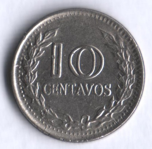 Монета 10 сентаво. 1973 год, Колумбия.