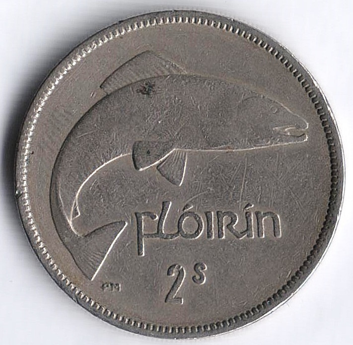 Монета 2 шиллинга (1 флорин). 1955 год, Ирландия.