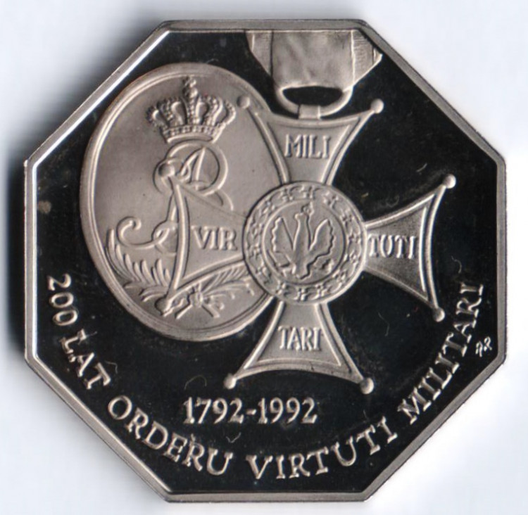 Монета 50000 злотых. 1992 год, Польша. 200 лет ордену Воинской доблести.