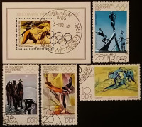 Набор почтовых марок  (4 шт.) с блоком. "13 зимние олимпийские игры в Лейк Плейсиде". 1980 год, ГДР.