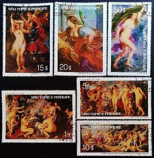 Набор почтовых марок (6 шт.). "Картины Питера Пауля Рубенса". 1977 год, Сан-Томе и Принсипи.