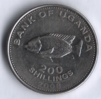 Монета 200 шиллингов. 2008 год, Уганда.