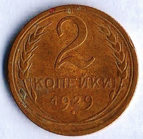 Монета 2 копейки. 1929 год, СССР. Шт. 1.3Б.