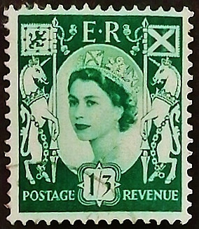 Почтовая марка (1`3 s.). "Королева Елизавета II". 1958 год, Шотландия.