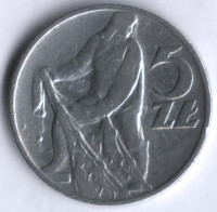 Монета 5 злотых. 1959 год, Польша.