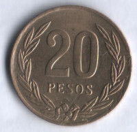 Монета 20 песо. 1988 год, Колумбия.