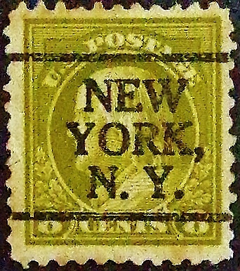 Почтовая марка (8 c.). "Бенджамин Франклин". 1917 год, США. Предварительное гашение "NEW YORK,/N.Y.". Почтовая марка (8 c.). "Бенджамин Франклин". 1917 год, США. Предварительное гашение "NEW YORK,/N.Y.".