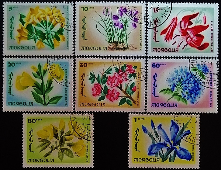 Набор почтовых марок (8 шт.). "Эндемичные цветы". 1966 год, Монголия.