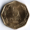 Монета 5 песо. 2005 год, Чили.
