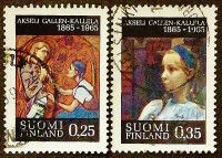 Набор почтовых марок (2 шт.). "100 лет со дня рождения Аксели Галлен-Каллела". 1965 год, Финляндия.