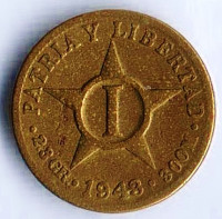 Монета 1 сентаво. 1943 год, Куба.