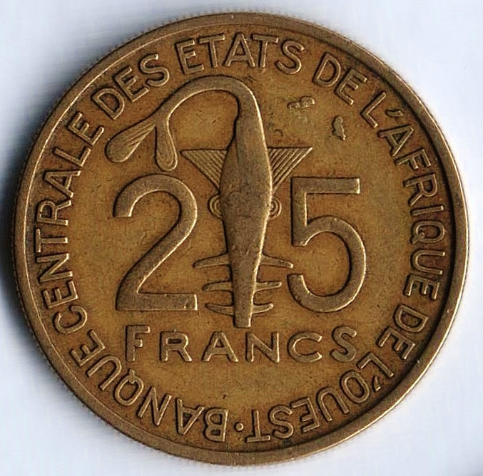 Монета 25 франков. 1971 год, Западно-Африканские Штаты.