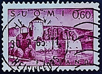 Почтовая марка (0,6 m.). "Крепость Олавинлинна". 1963 год, Финляндия.