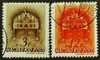 Набор почтовых марок (2 шт.). "Корона Святого Стефана". 1941 год, Венгрия.