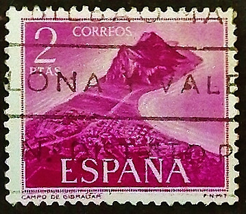 Почтовая марка. "Вид на Гибралтар". 1969 год, Испания.