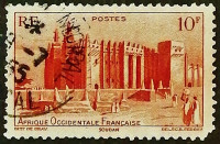 Почтовая марка. "Мечеть Дженне, Французский Судан". 1947 год, Французская Западная Африка.