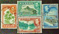 Набор почтовых марок (4 шт.). "Король Георг VI и пейзажи". 1938-1943 годы, Цейлон.