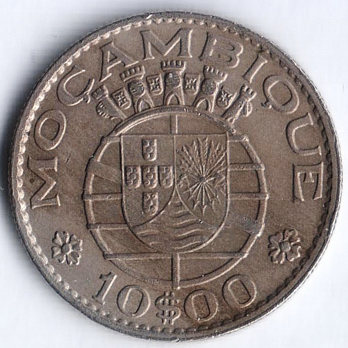 Монета 10 эскудо. 1970 год, Мозамбик (колония Португалии).