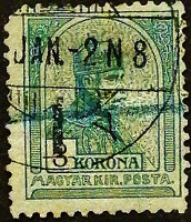 Почтовая марка (3 k.). "Король Франц Иосиф". 1900 год, Венгрия.