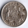 Монета 6 пенсов. 1941(m) год, Австралия.