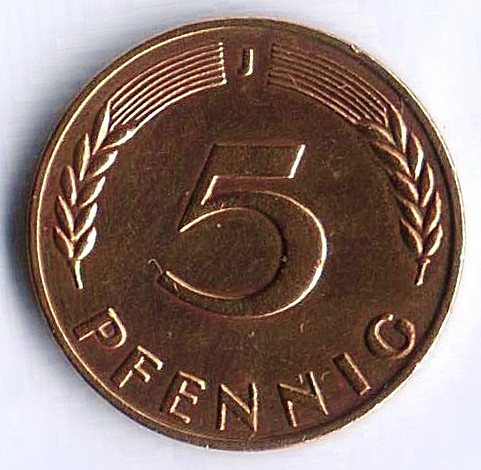 Монета 5 пфеннигов. 1969(J) год, ФРГ.