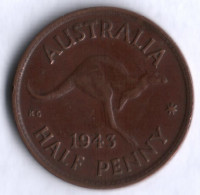 Монета 1/2 пенни. 1943(m) год, Австралия.