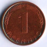 Монета 1 пфенниг. 1973(F) год, ФРГ.