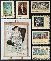Набор почтовых марок (6 шт.) с блоком. "Картины Пабло Пикассо". 1987 год, Вьетнам.