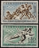 Набор почтовых марок (2 шт.). "Зимние Олимпийские игры, Скво-Вэлли-1960". 1960 год, Чехословакия.