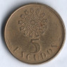 Монета 5 эскудо. 1989 год, Португалия.