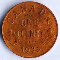 Монета 1 цент. 1934 год, Канада.