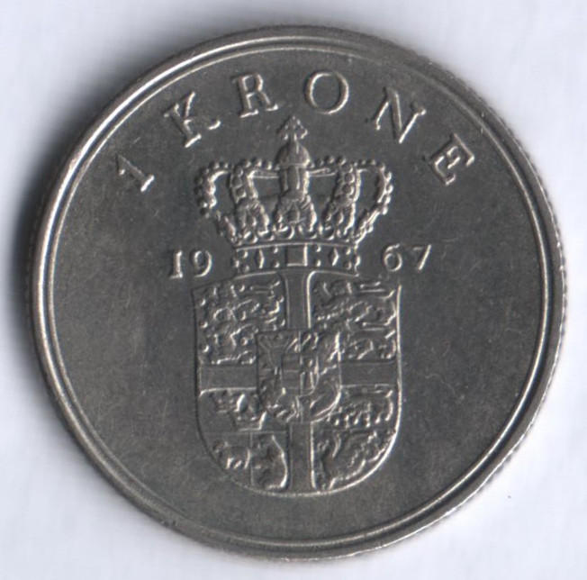 Монета 1 крона. 1967 год, Дания. C;S.