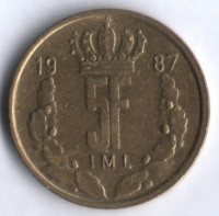 Монета 5 франков. 1987 год, Люксембург.