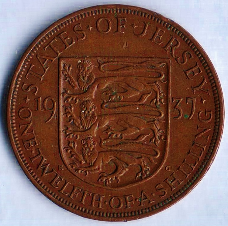 Монета 1/12 шиллинга. 1937 год, Джерси.