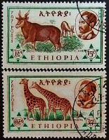 Набор почтовых марок (2 шт.). "Эфиопские млекопитающие". 1961 год, Эфиопия.