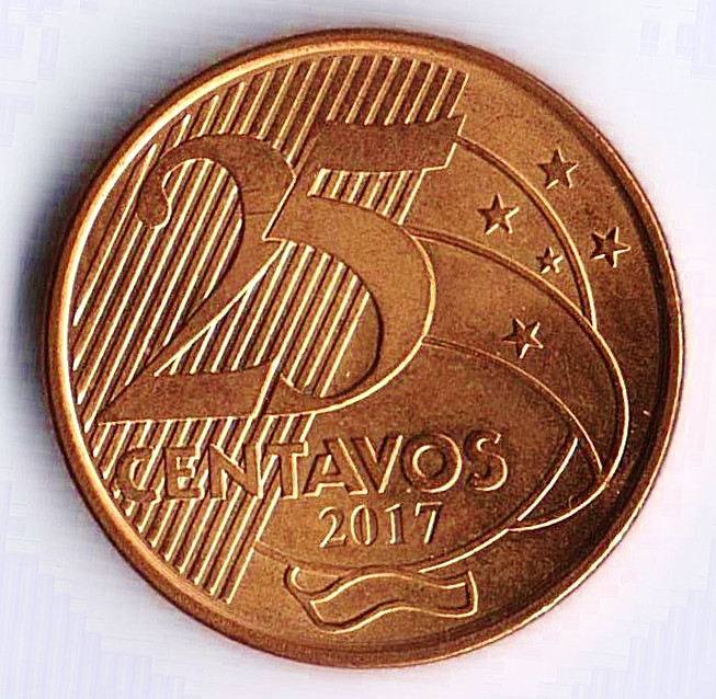 Монета 25 сентаво. 2017 год, Бразилия.