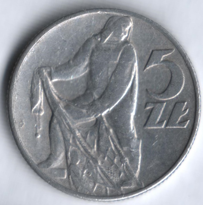 Монета 5 злотых. 1974 год, Польша.