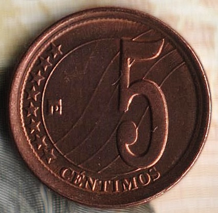 Монета 5 сентимо. 2009 год, Венесуэла.