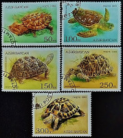 Набор марок (5 шт.). "Черепахи". 1995 год, Азербайджан.