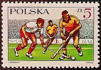 Марка почтовая. "60 лет польскому хоккею на траве". 1985 год, Польша.
