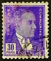 Почтовая марка (30 п.). "Кемаль Ататюрк". 1938 год, Турция.