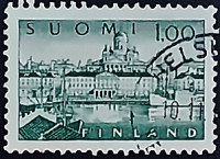 Почтовая марка (1 m.). "Гавань Хельсинки". 1963 год, Финляндия.