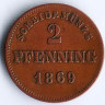 Монета 2 пфеннига. 1869 год, Бавария.