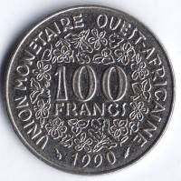 Монета 100 франков. 1990 год, Западно-Африканские Штаты.