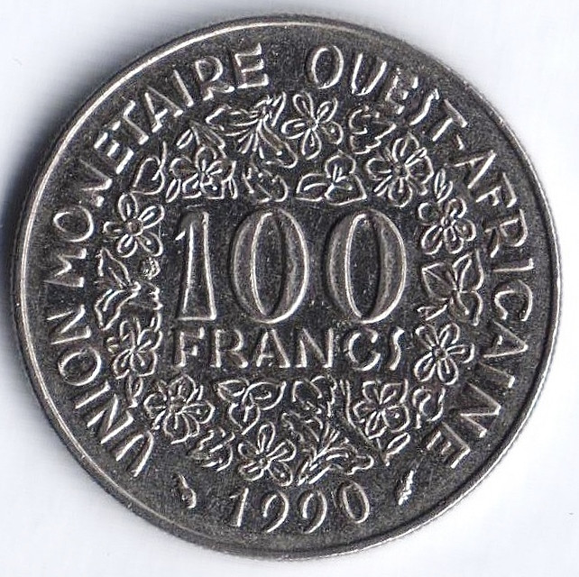 Монета 100 франков. 1990 год, Западно-Африканские Штаты.