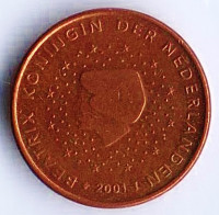 Монета 1 цент. 2001 год, Нидерланды.