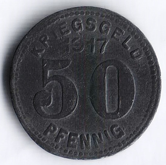 Нотгельд 50 пфеннигов. 1917 год, Эльберфельд.