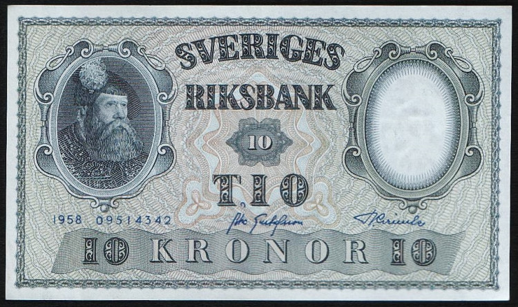 Бона 10 крон. 1958 год, Швеция.