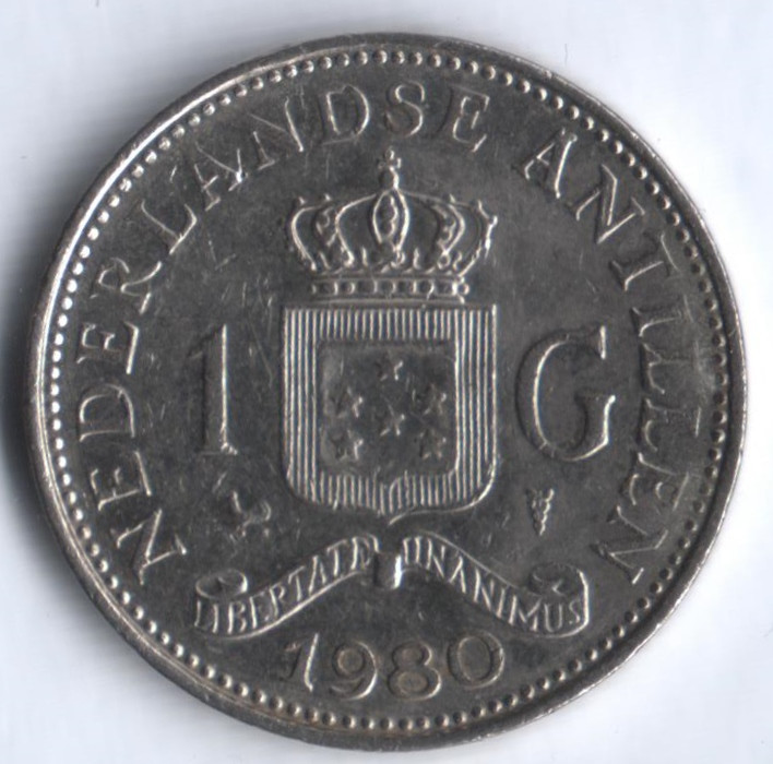 Монета 1 гульден. 1980 год, Нидерландские Антильские острова.
