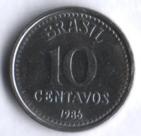 Монета 10 сентаво. 1986 год, Бразилия.